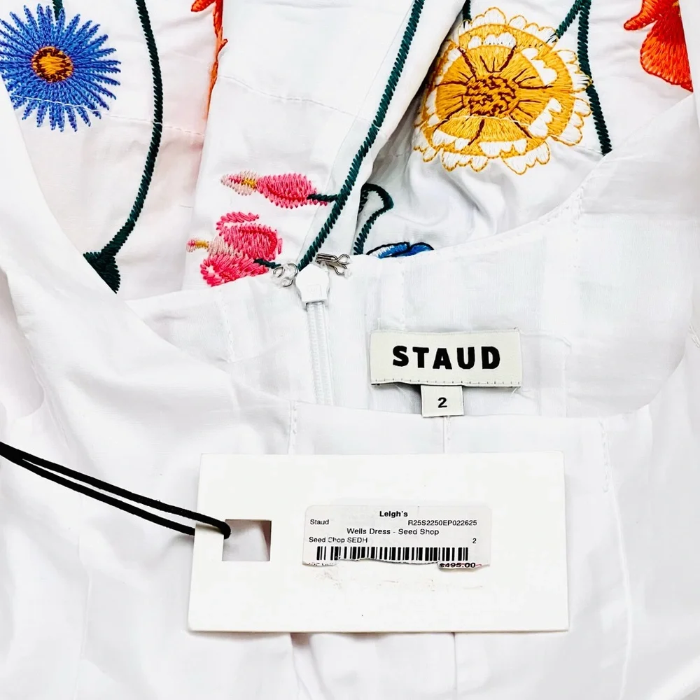NWT Staud Wells Embroidered Midi Dress White Seed Shop - Picture 16 of 16